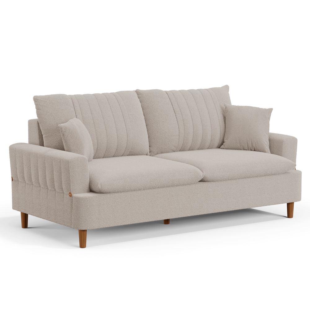 Sofá Living 2 Lugares 160cm com Almofadas Veras D05 Boucle Bege - Mpozenato