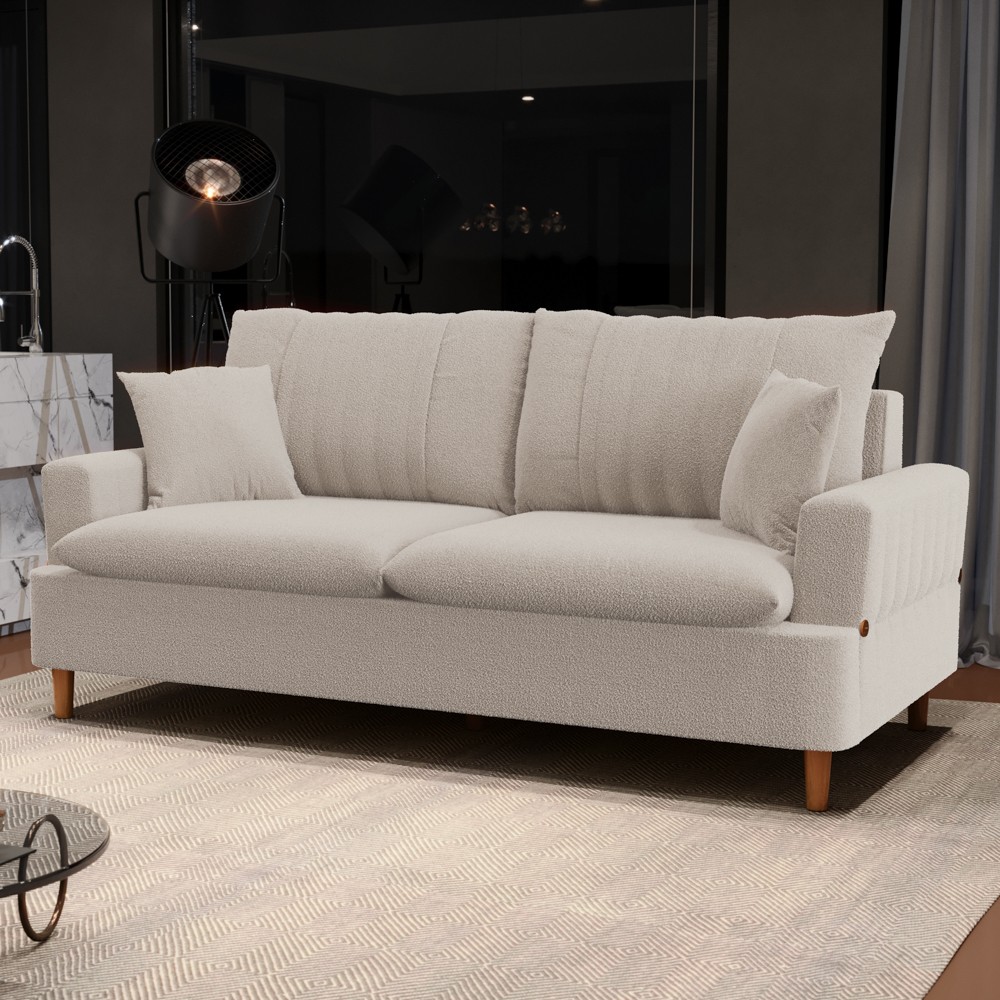 Sofá Living 2 Lugares 160cm com Almofadas Veras D05 Boucle Bege - Mpozenato