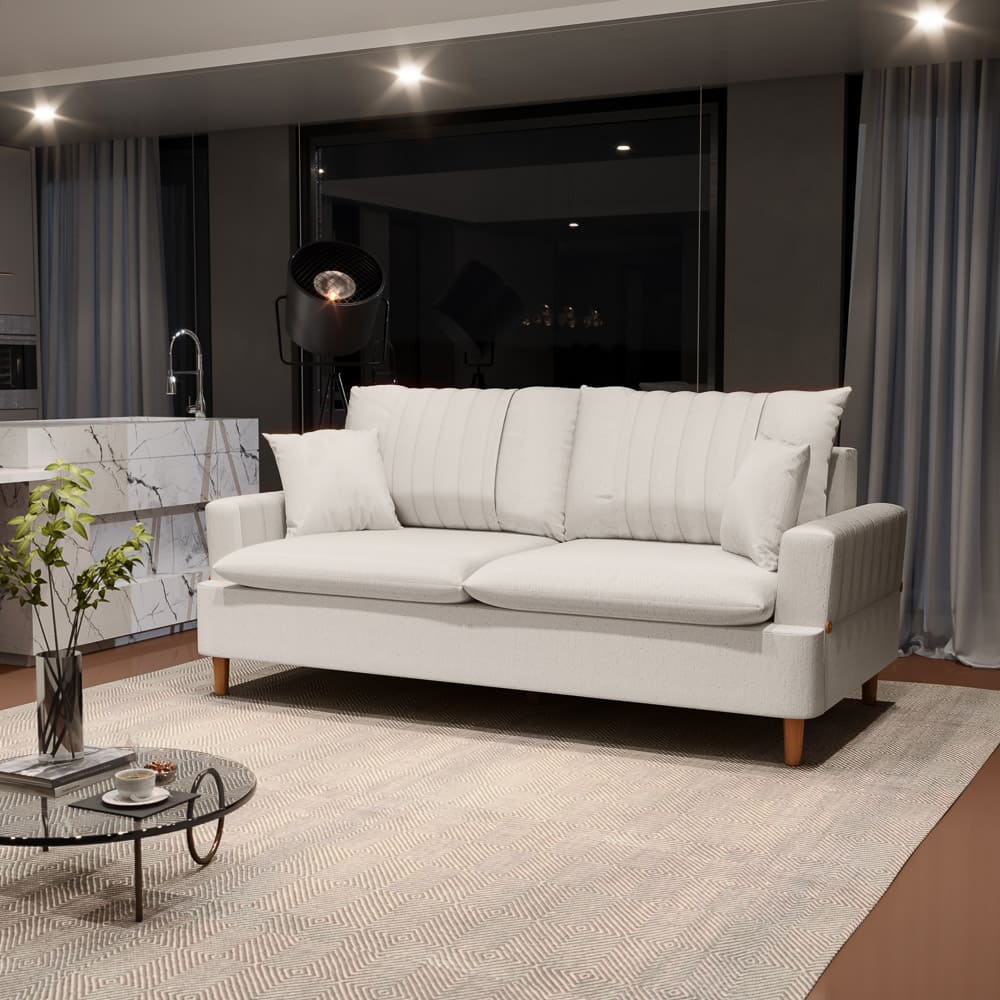 Sofá Living 2 Lugares 160cm com Almofadas Veras D05 Linho Cru - Mpozenato