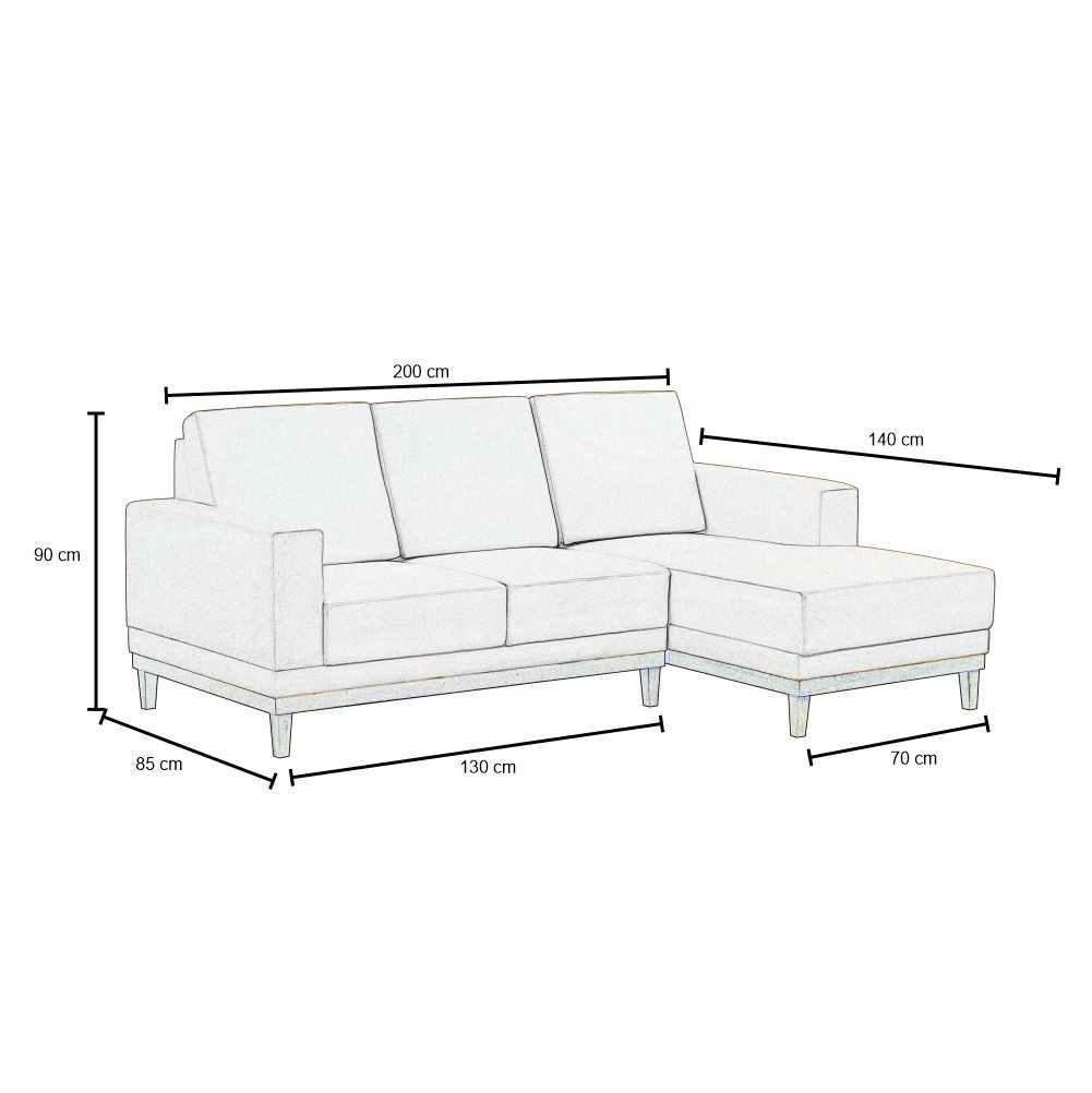 Sofá Living 200cm 3 Lugares Com Chaise Direito Kayrós D05 Suede Bege - Mpozenato