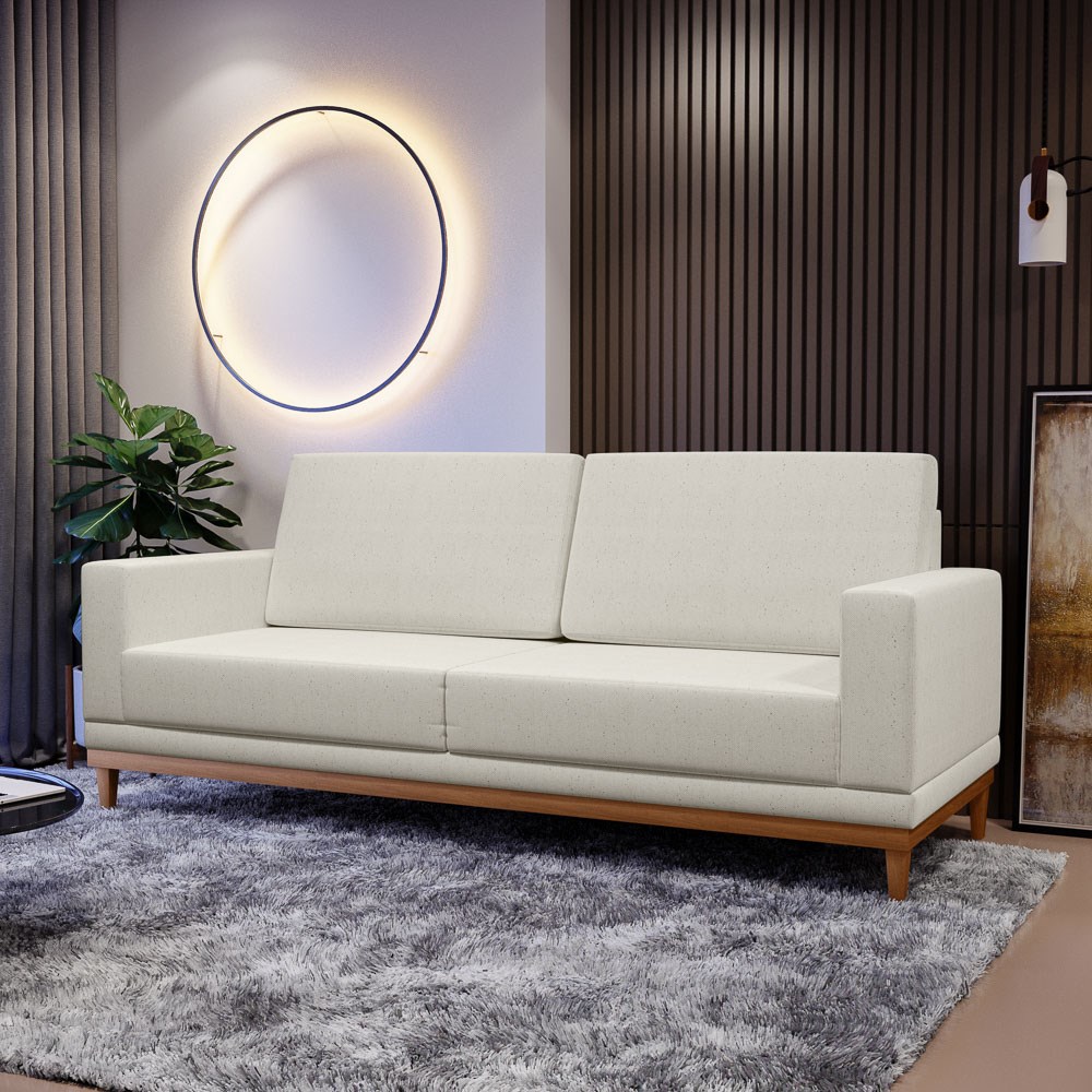 Sofá Living 200cm 3 Lugares Kayrós D05 Linho Cru - Mpozenato