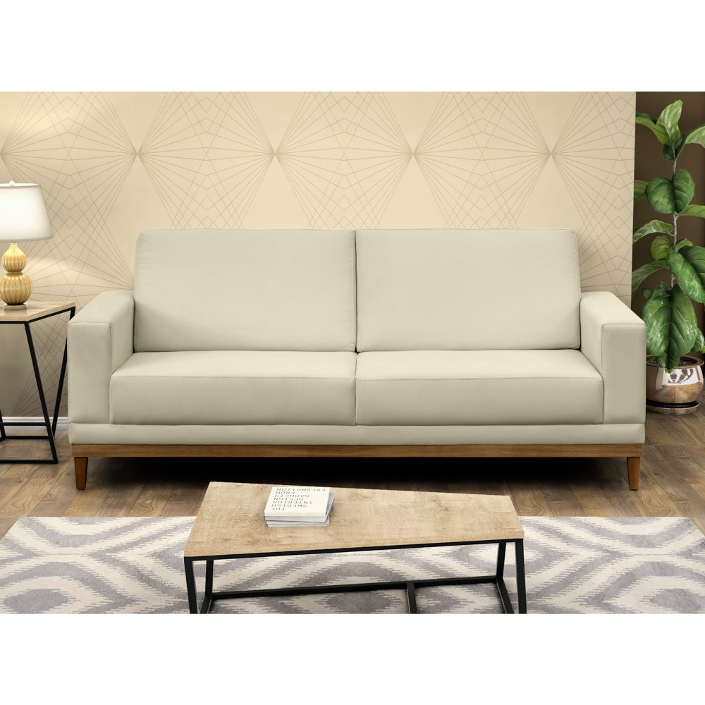 Sofá Living 200cm 3 Lugares Kayrós D05 Suede Bege - Mpozenato