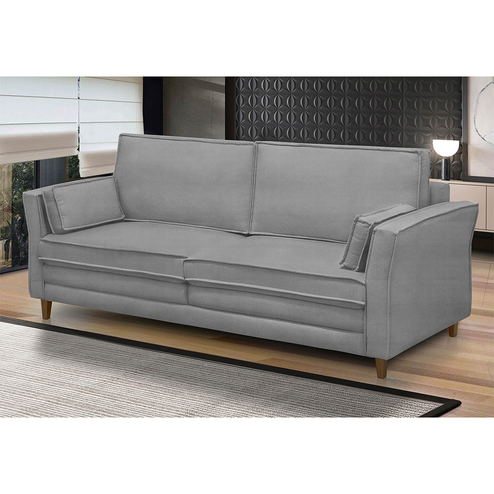 Sofá Living 3 Lugares 200cm Pés Madeira Efraim F05 Veludo Prata - Mpozenato