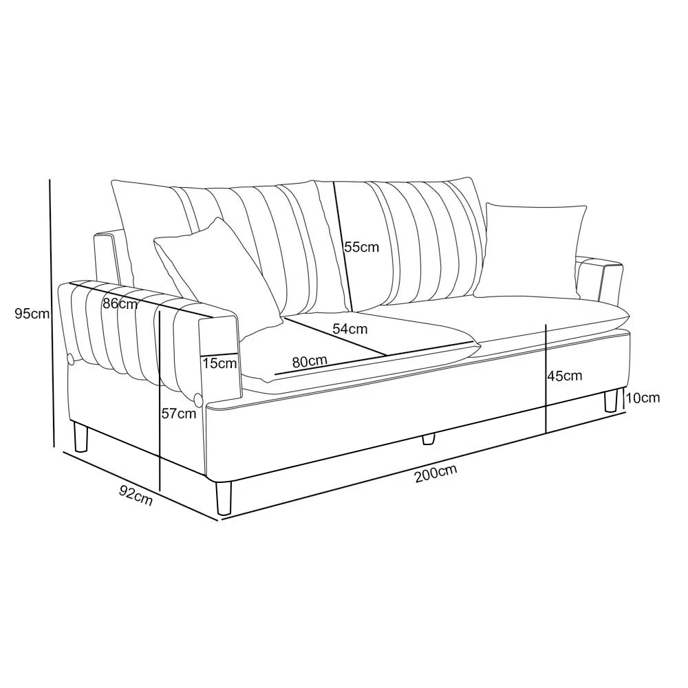 Sofá Living 3 Lugares 200cm com Almofadas Veras D05 Boucle Bege - Mpozenato