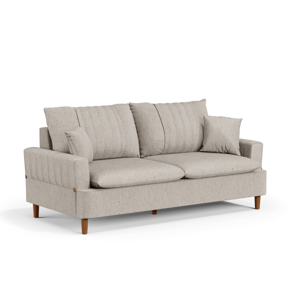 Sofá Living 3 Lugares 200cm com Almofadas Veras D05 Linho Bege - Mpozenato