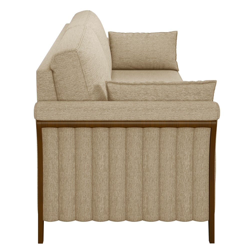 Sofá Living 3 Lugares 222cm Pés Madeira Roya M22 Linho Bege - Mpozenato
