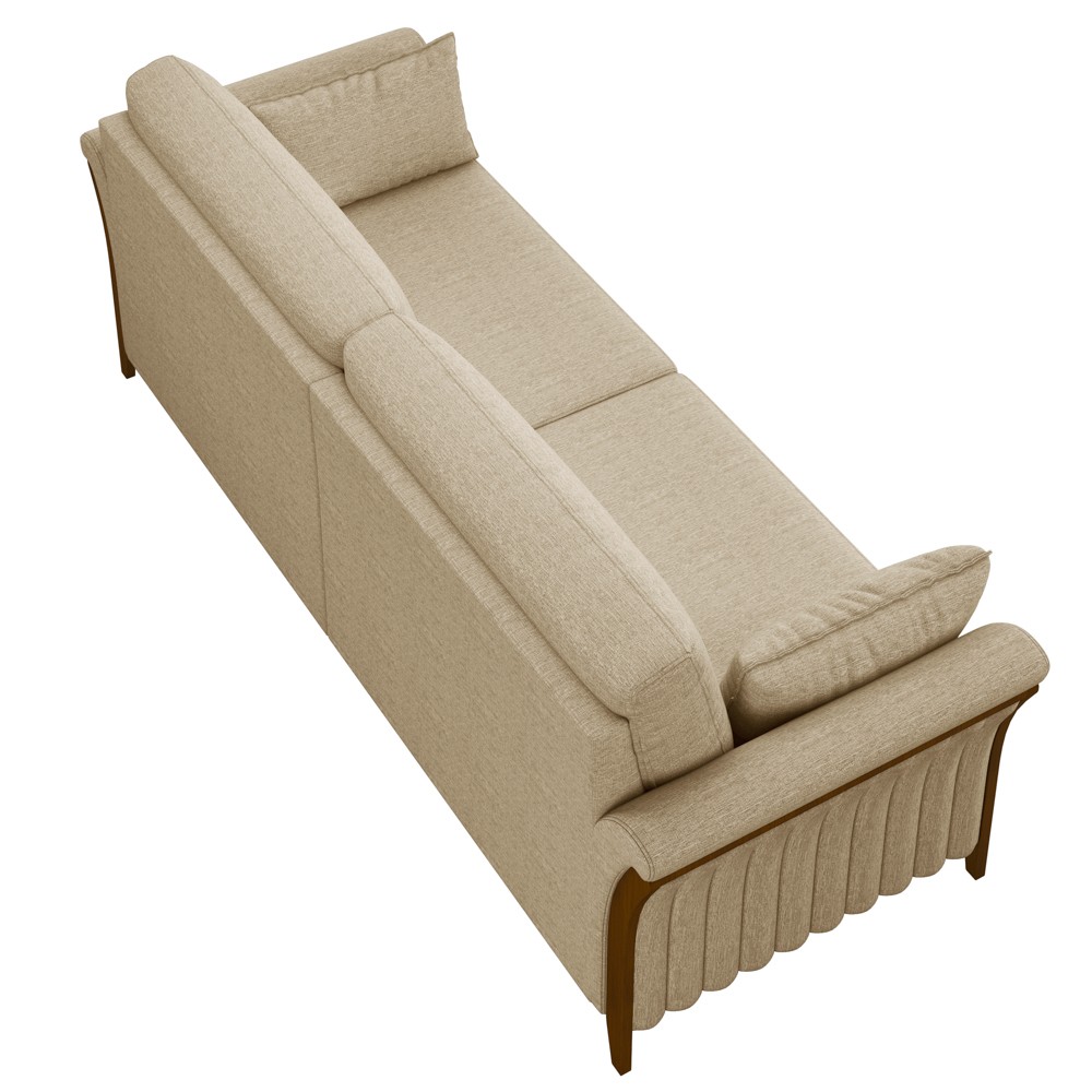 Sofá Living 3 Lugares 222cm Pés Madeira Roya M22 Linho Bege - Mpozenato