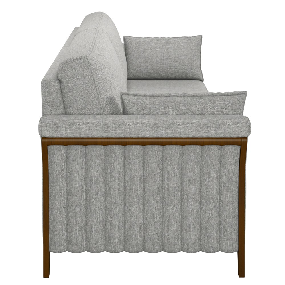 Sofá Living 3 Lugares 222cm Pés Madeira Roya M22 Linho Cinza - Mpozenato