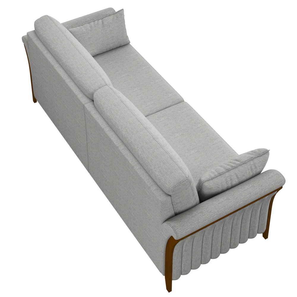 Sofá Living 3 Lugares 222cm Pés Madeira Roya M22 Linho Cinza - Mpozenato