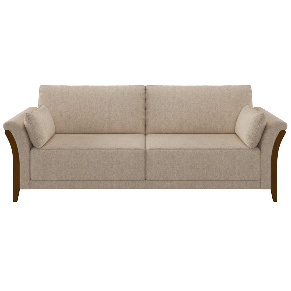 Sofá Living 3 Lugares 222cm Pés Madeira Roya M22 Linho Cru - Mpozenato