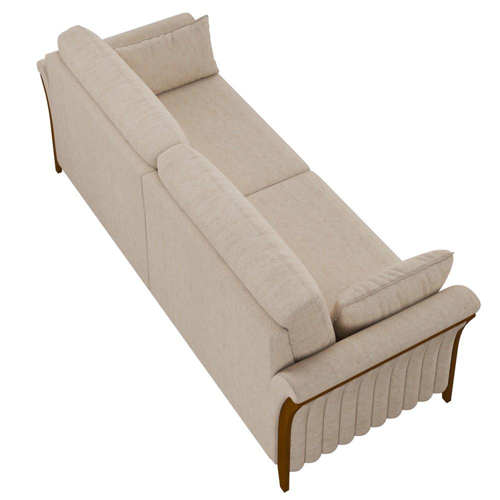 Sofá Living 3 Lugares 222cm Pés Madeira Roya M22 Linho Cru - Mpozenato