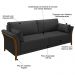 Sofá Living 3 Lugares 222cm Pés Madeira Roya M22 PU Preto - Mpozenato