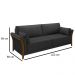 Sofá Living 3 Lugares 222cm Pés Madeira Roya M22 PU Preto - Mpozenato