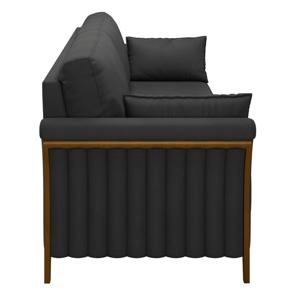 Sofá Living 3 Lugares 222cm Pés Madeira Roya M22 PU Preto - Mpozenato