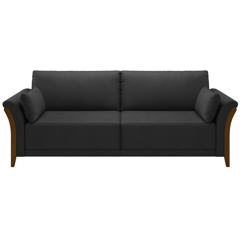 Sofá Living 3 Lugares 222cm Pés Madeira Roya M22 PU Preto - Mpozenato