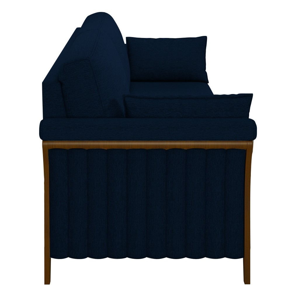 Sofá Living 3 Lugares 222cm Pés Madeira Roya M22 Veludo Azul Marinho - Mpozenato