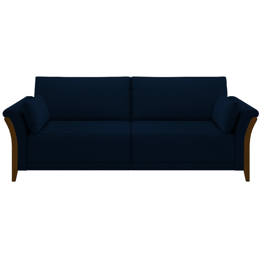 Sofá Living 3 Lugares 222cm Pés Madeira Roya M22 Veludo Azul Marinho - Mpozenato