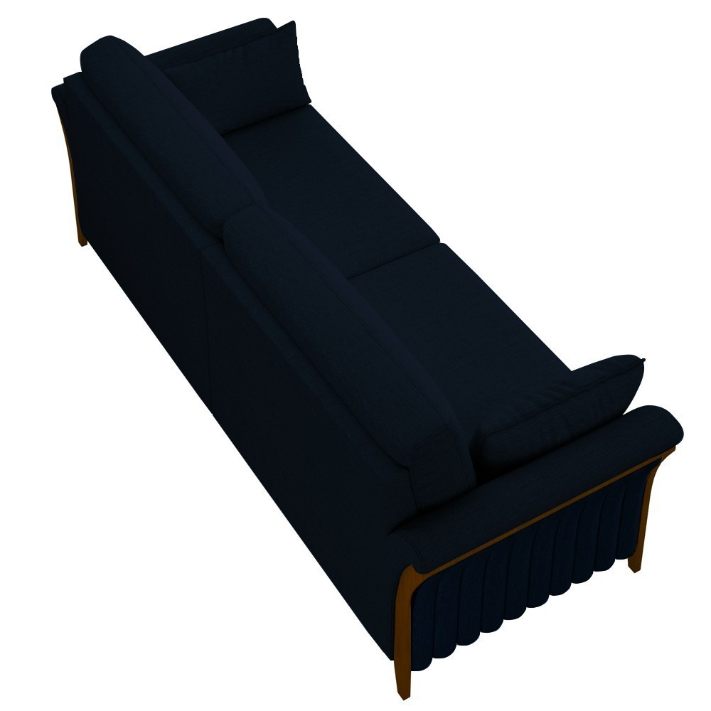 Sofá Living 3 Lugares 222cm Pés Madeira Roya M22 Veludo Azul Marinho - Mpozenato