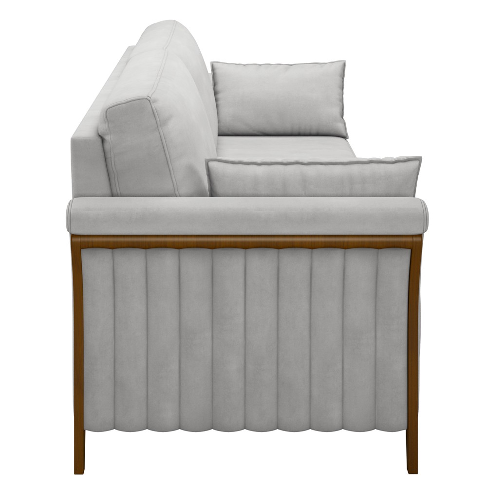 Sofá Living 3 Lugares 222cm Pés Madeira Roya M22 Veludo Cinza - Mpozenato