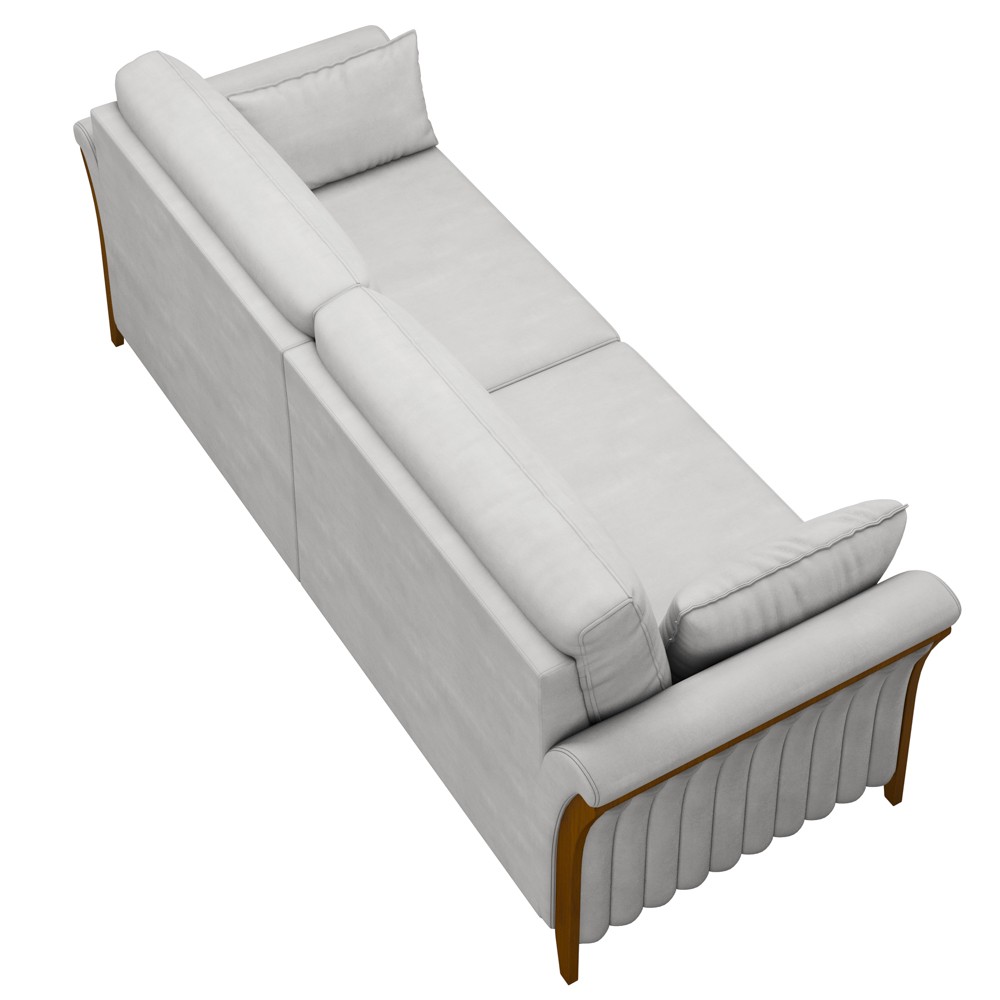 Sofá Living 3 Lugares 222cm Pés Madeira Roya M22 Veludo Cinza - Mpozenato
