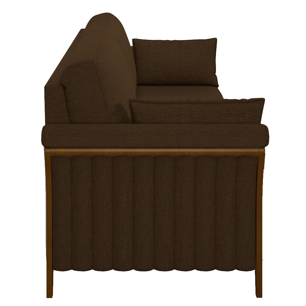 Sofá Living 3 Lugares 222cm Pés Madeira Roya M22 Veludo Marrom - Mpozenato