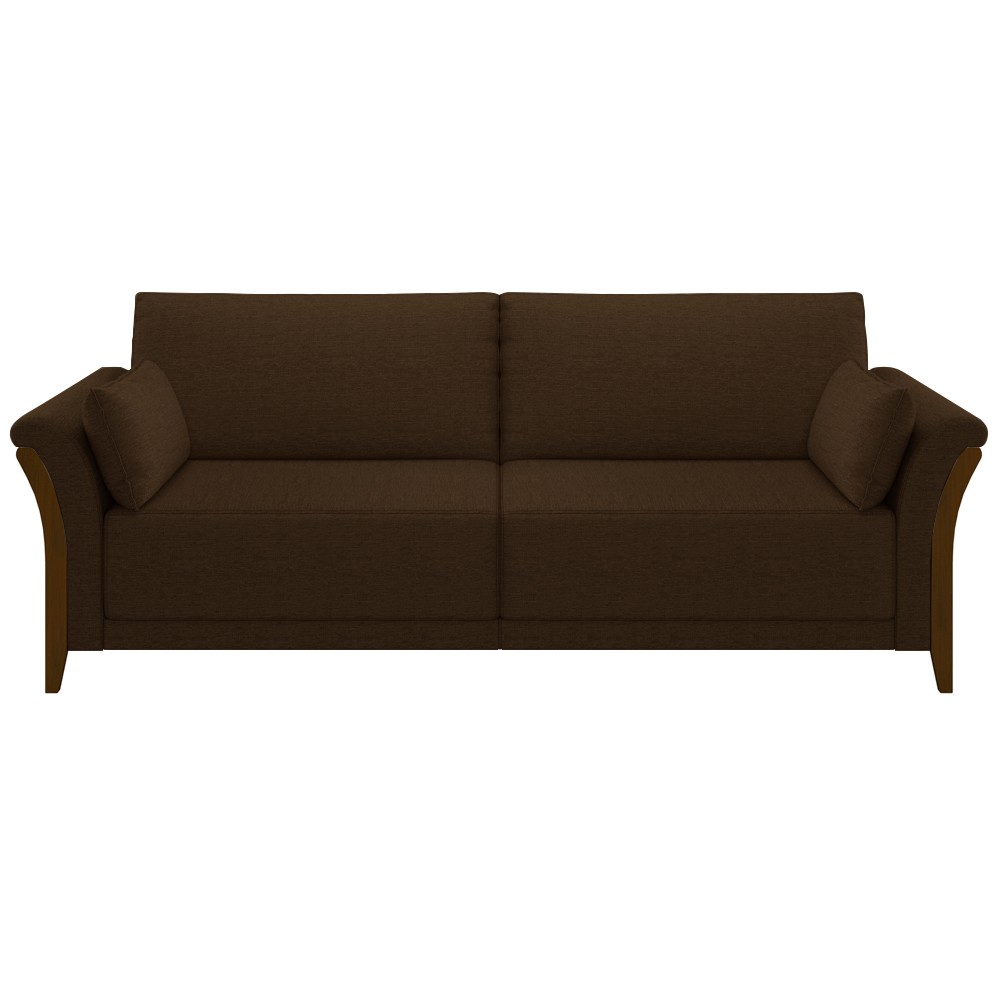 Sofá Living 3 Lugares 222cm Pés Madeira Roya M22 Veludo Marrom - Mpozenato