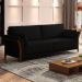 Sofá Living 3 Lugares 222cm Pés Madeira Roya M22 Veludo Preto - Mpozenato