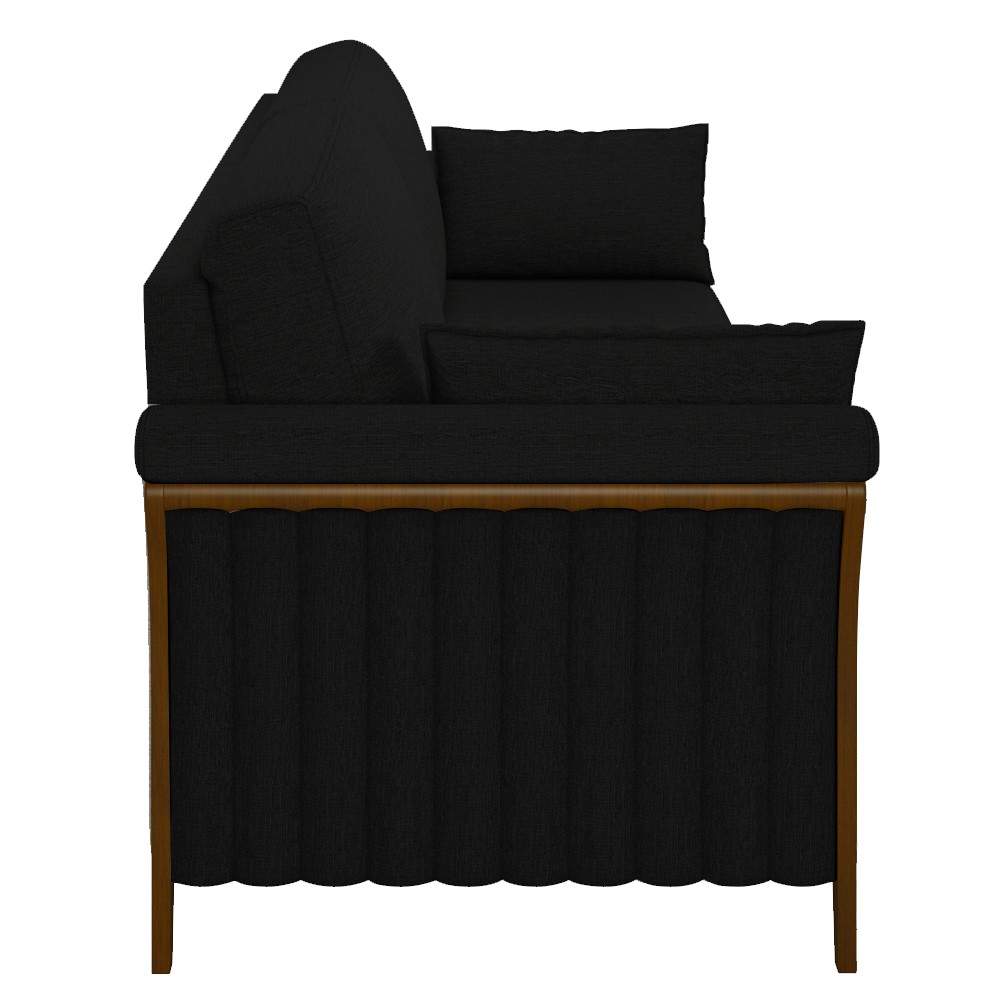 Sofá Living 3 Lugares 222cm Pés Madeira Roya M22 Veludo Preto - Mpozenato