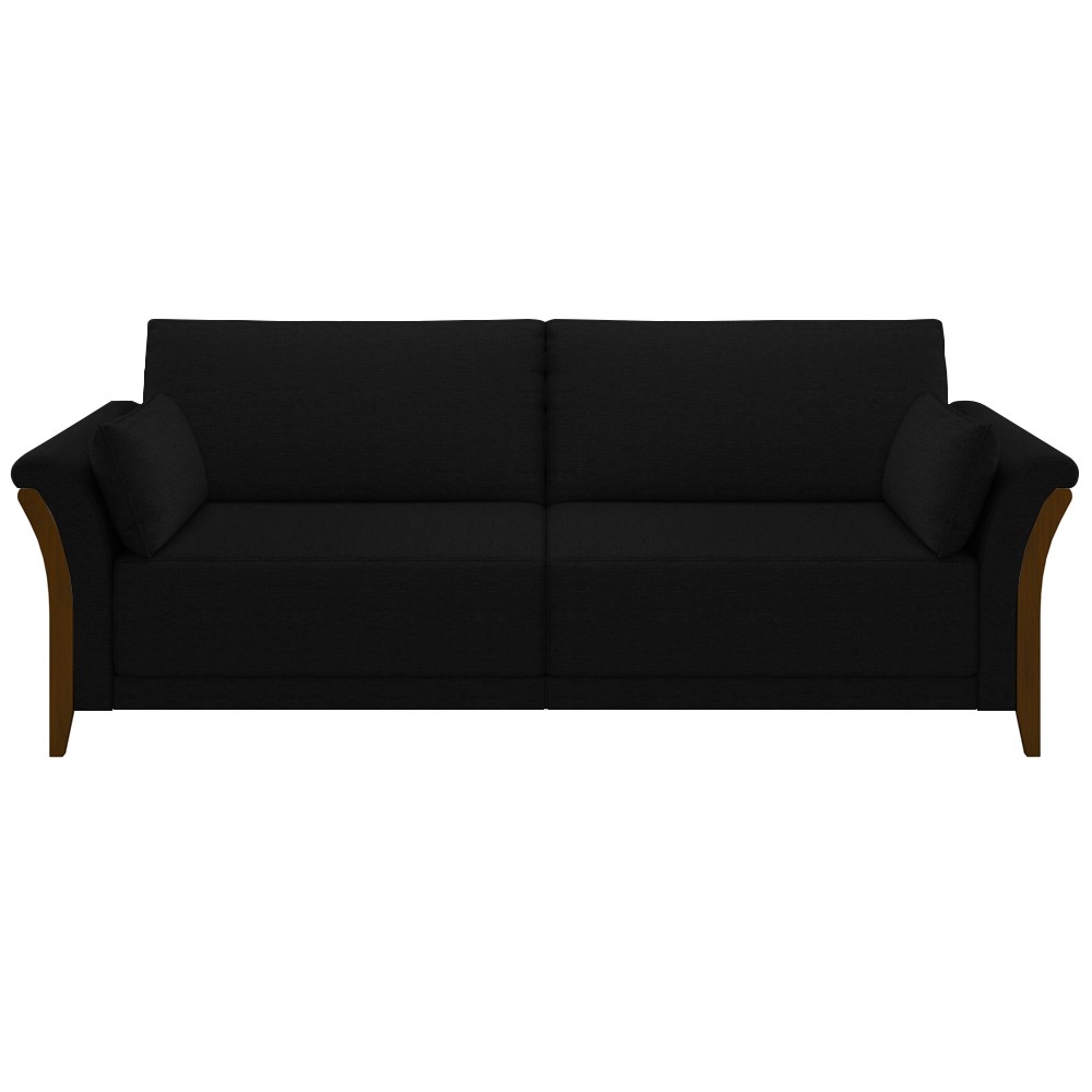 Sofá Living 3 Lugares 222cm Pés Madeira Roya M22 Veludo Preto - Mpozenato