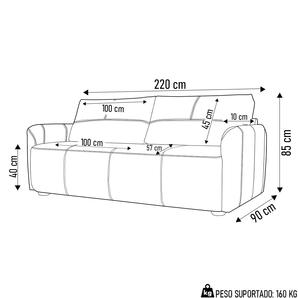 Sofá Living 3 Lugares Sala de Estar 220cm Virtus L07 Couro Bege - Mpozenato