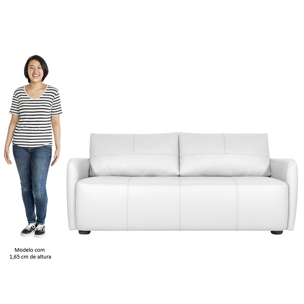 Sofá Living 3 Lugares Sala de Estar 220cm Virtus L07 Couro Branco - Mpozenato