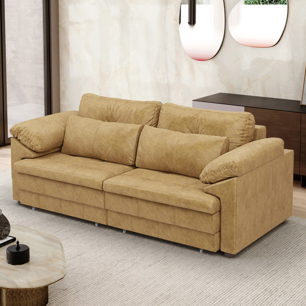 Sofá Retrátil 2 Lugares Para Sala 175cm Dijon Couro Bege S07 - Mpozenato