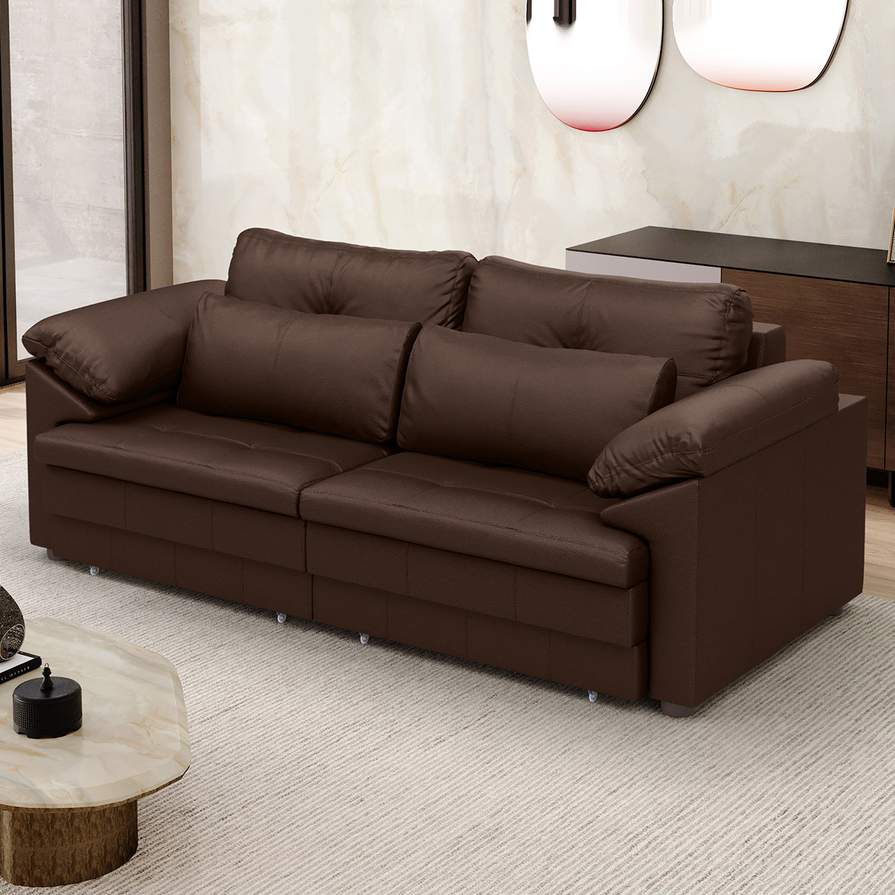 Sofá Retrátil 2 Lugares Para Sala 175cm Dijon Couro Caramelo S07 - Mpozenato