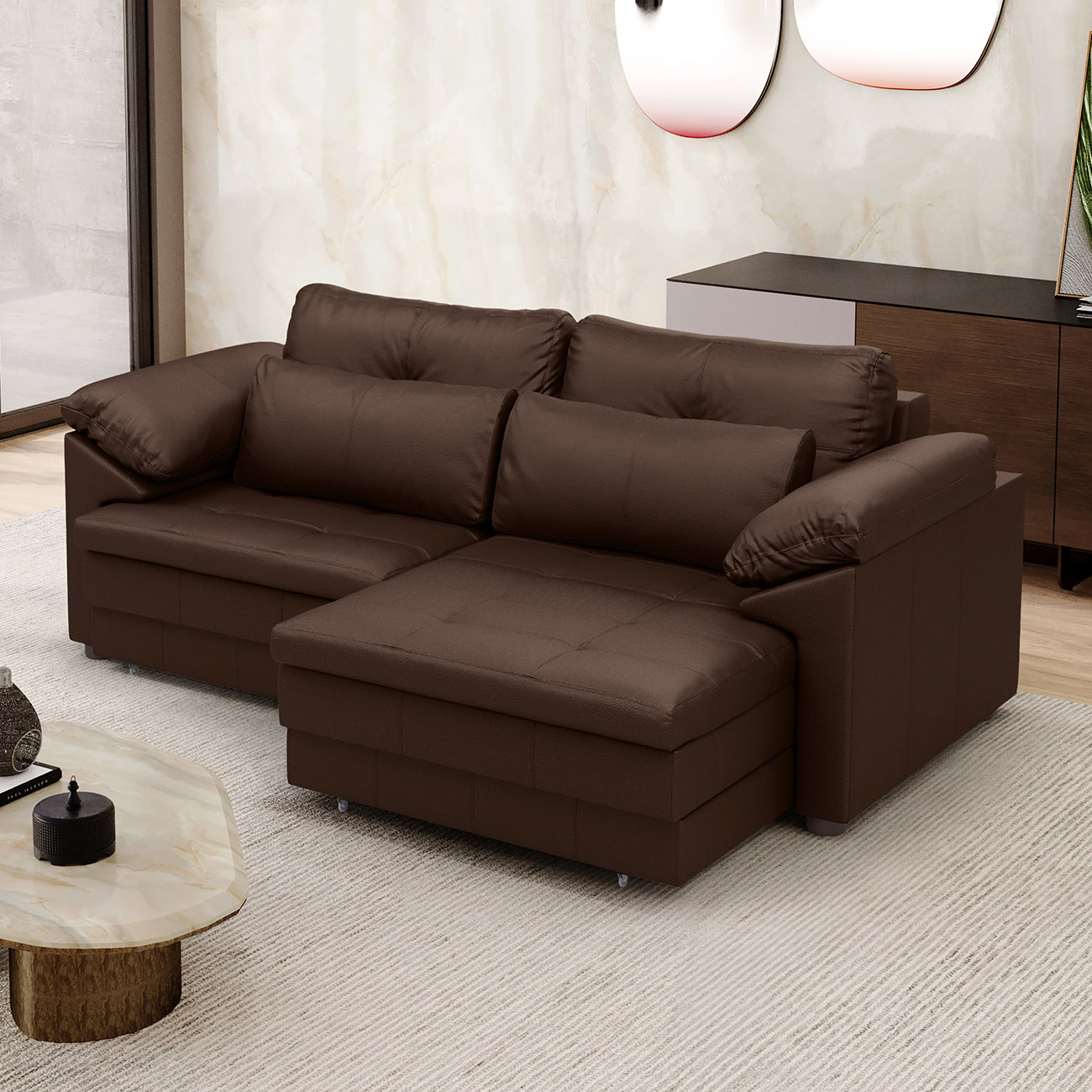 Sofá Retrátil 2 Lugares Para Sala 175cm Dijon Couro Caramelo S07 - Mpozenato