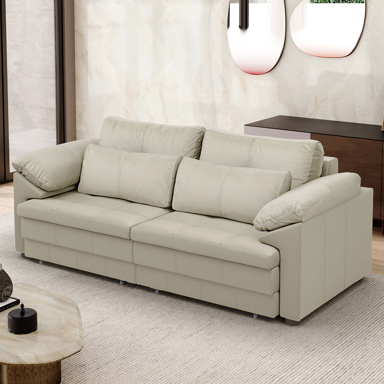 Sofá Retrátil 2 Lugares Para Sala 175cm Dijon Couro Creme S07 - Mpozenato
