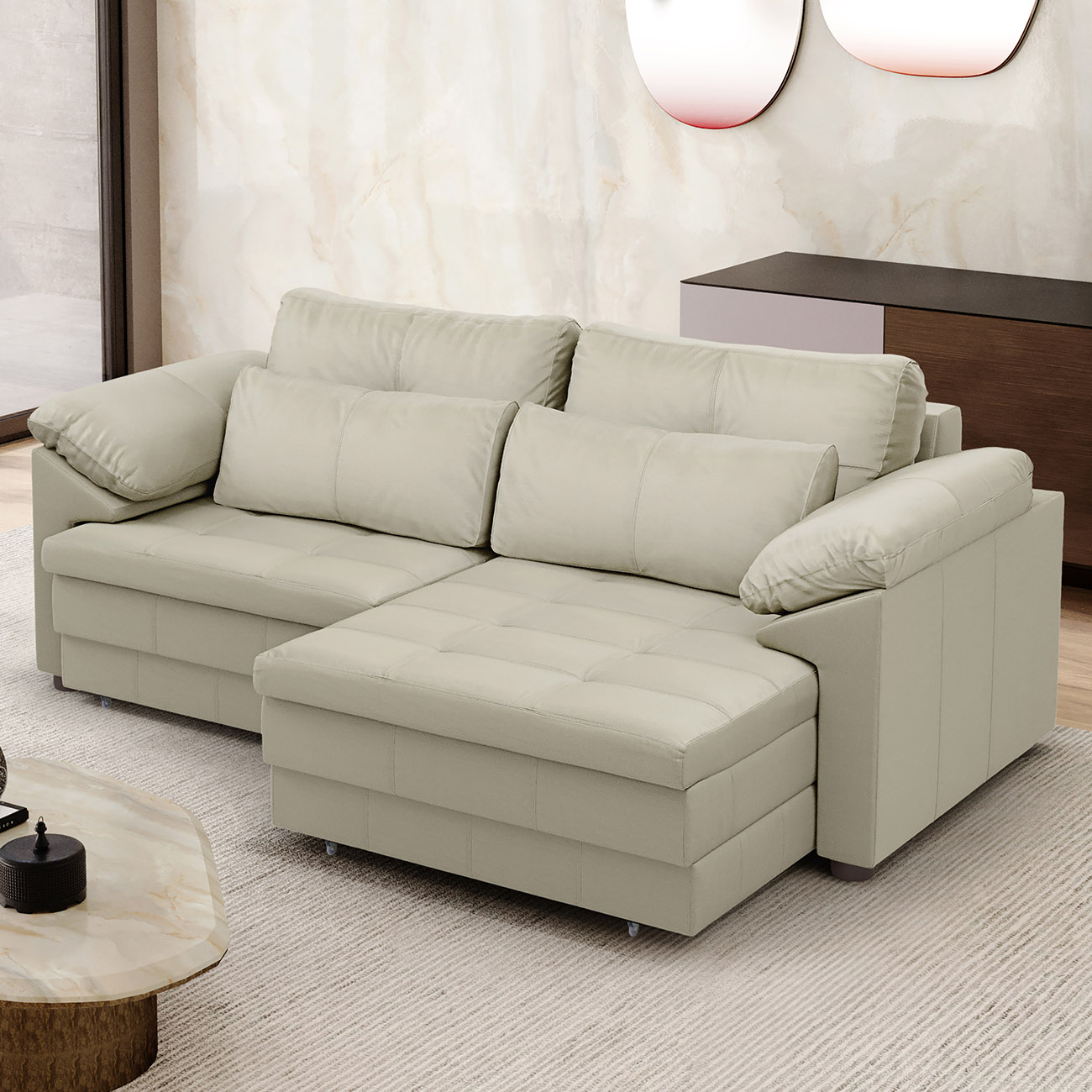 Sofá Retrátil 2 Lugares Para Sala 175cm Dijon Couro Creme S07 - Mpozenato