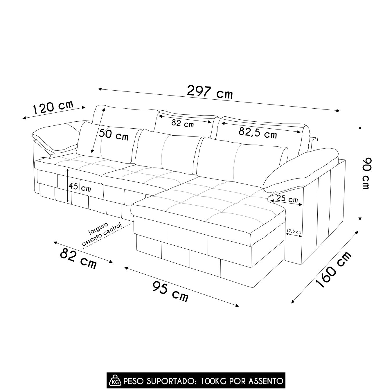 Sofá Retrátil 3 Lugares Para Sala 297cm Dijon Couro Caramelo S07 - Mpozenato