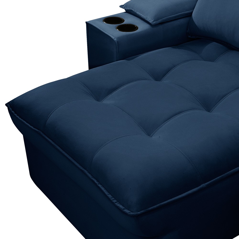 Sofá Retrátil 3 Lugares com Porta Copo 210cm Andes F05 Veludo Azul - Mpozenato
