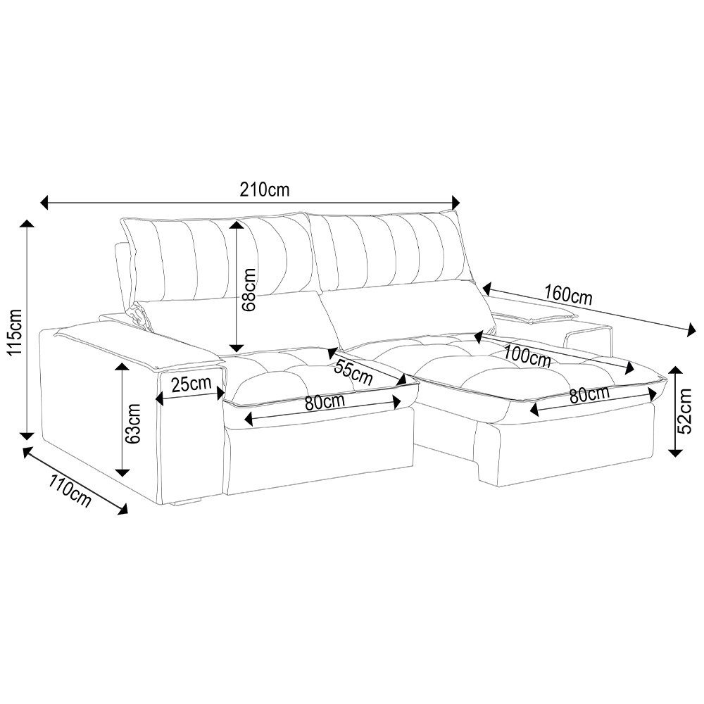 Sofá Retrátil 3 Lugares com Porta Copo 210cm Andes F05 Veludo Marrom Escuro - Mpozenato