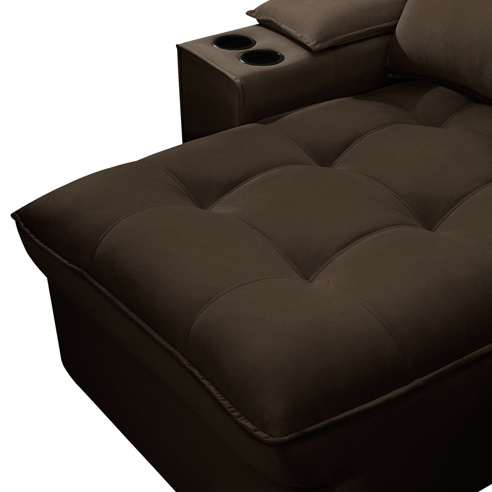 Sofá Retrátil 3 Lugares com Porta Copo 210cm Andes F05 Veludo Marrom Escuro - Mpozenato