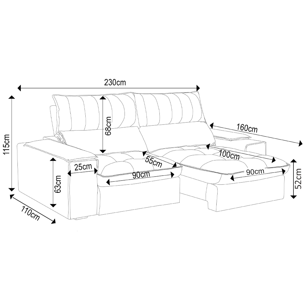 Sofá Retrátil 3 Lugares com Porta Copo 230cm Andes F05 Veludo Azul - Mpozenato