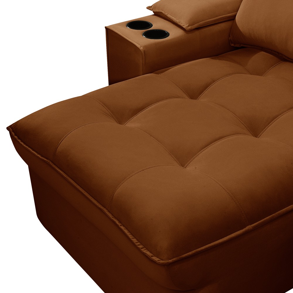 Sofá Retrátil 3 Lugares com Porta Copo 230cm Andes F05 Veludo Terracota - Mpozenato
