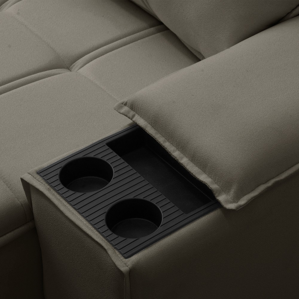 Sofá Retrátil 3 Lugares com Porta Copo 230cm Malta F05 Veludo Marrom - Mpozenato