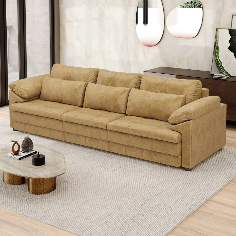 Sofá Retrátil 4 Lugares Para Sala 332cm Dijon Couro Bege S07 - Mpozenato