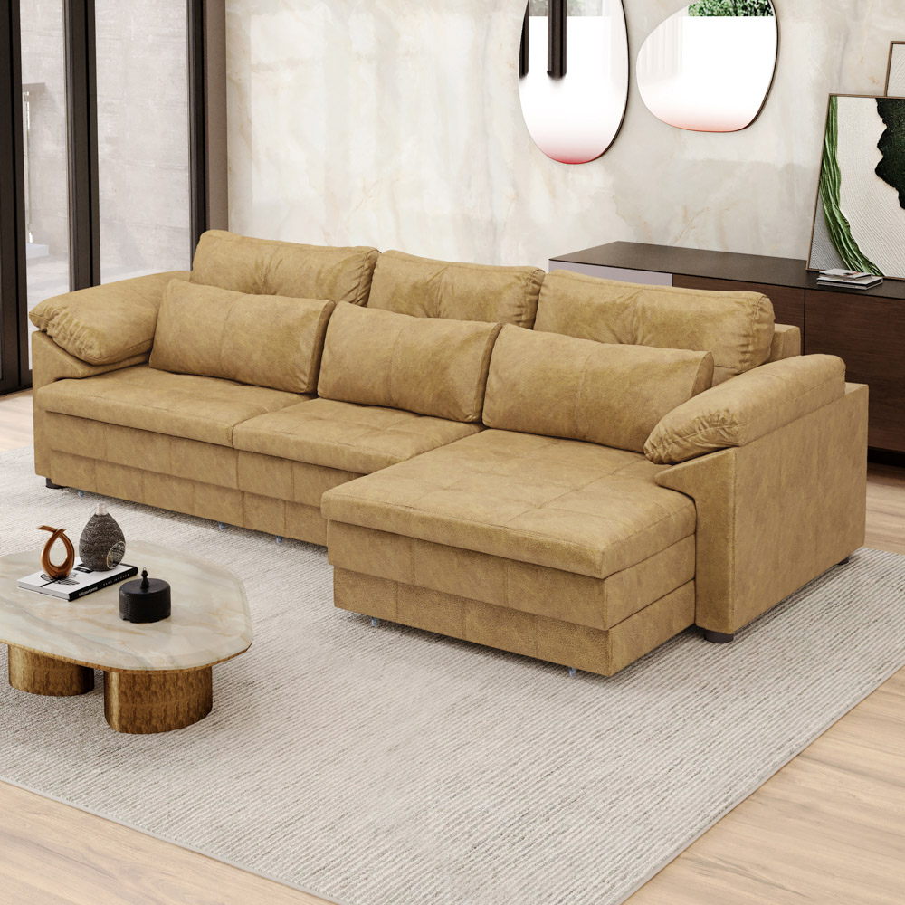 Sofá Retrátil 4 Lugares Para Sala 332cm Dijon Couro Bege S07 - Mpozenato