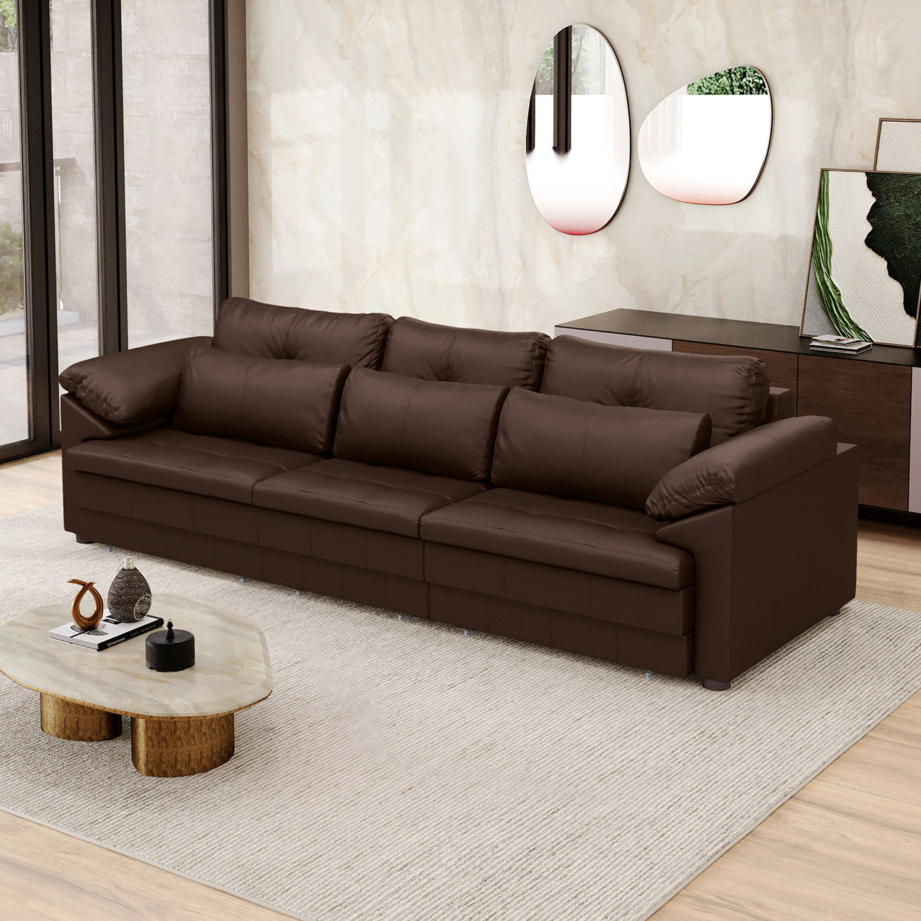 Sofá Retrátil 4 Lugares Para Sala 332cm Dijon Couro Caramelo S07 - Mpozenato