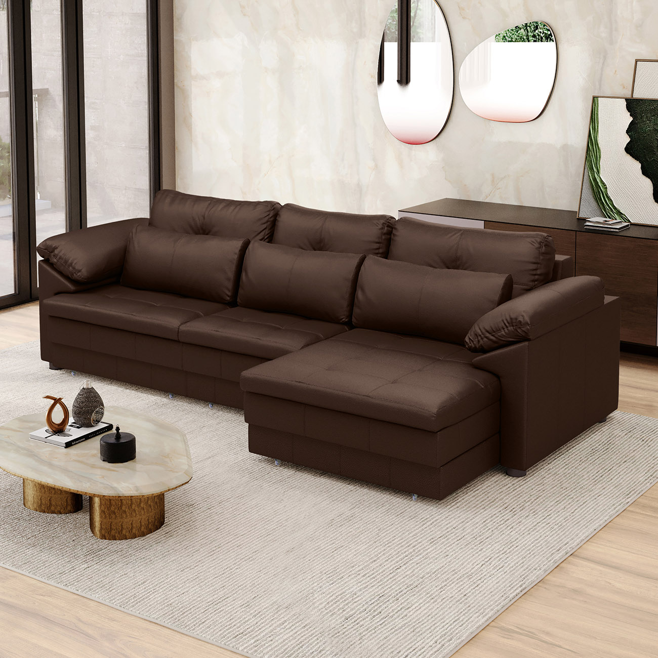 Sofá Retrátil 4 Lugares Para Sala 332cm Dijon Couro Caramelo S07 - Mpozenato
