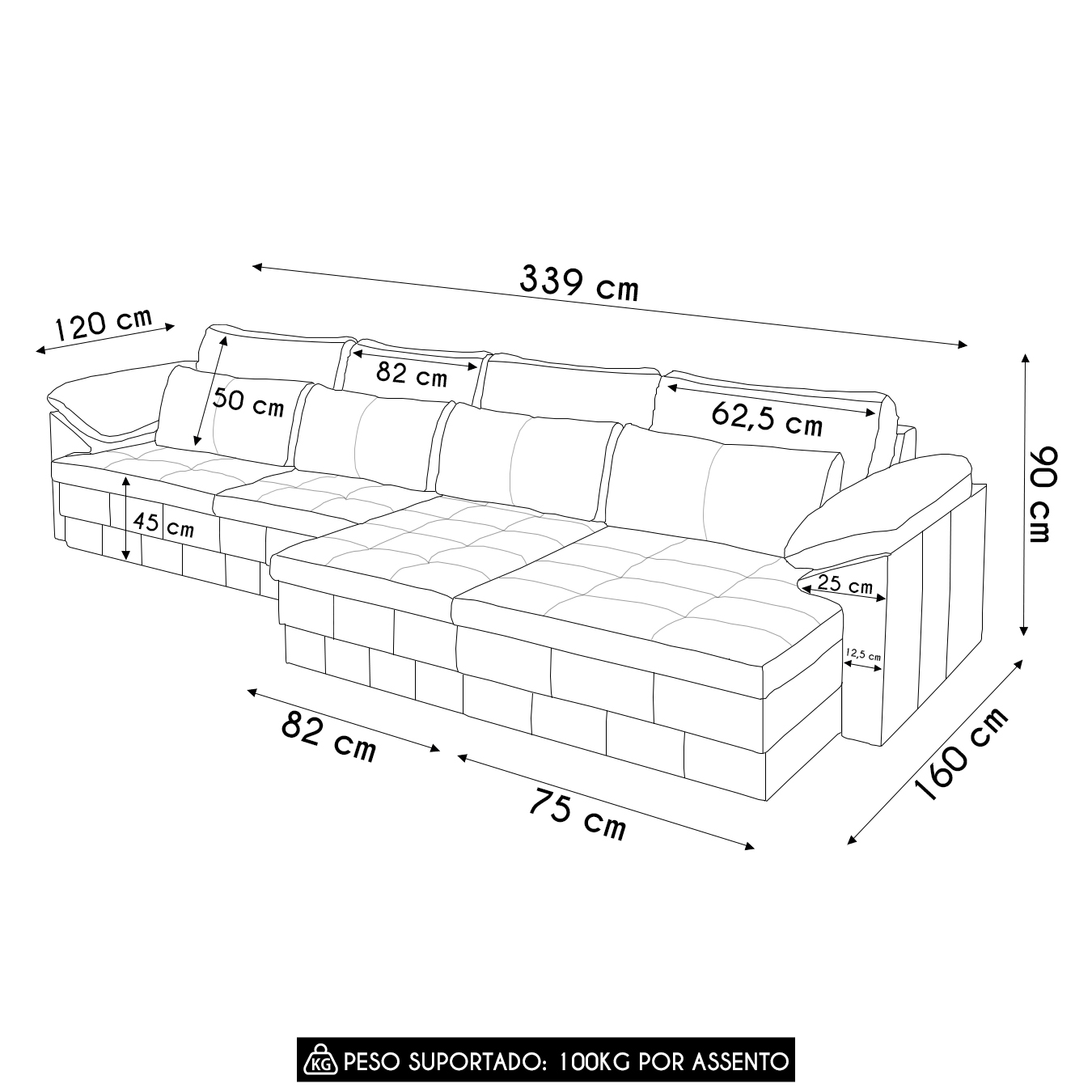 Sofá Retrátil 4 Lugares Para Sala 339cm Dijon Couro Caramelo S07 - Mpozenato