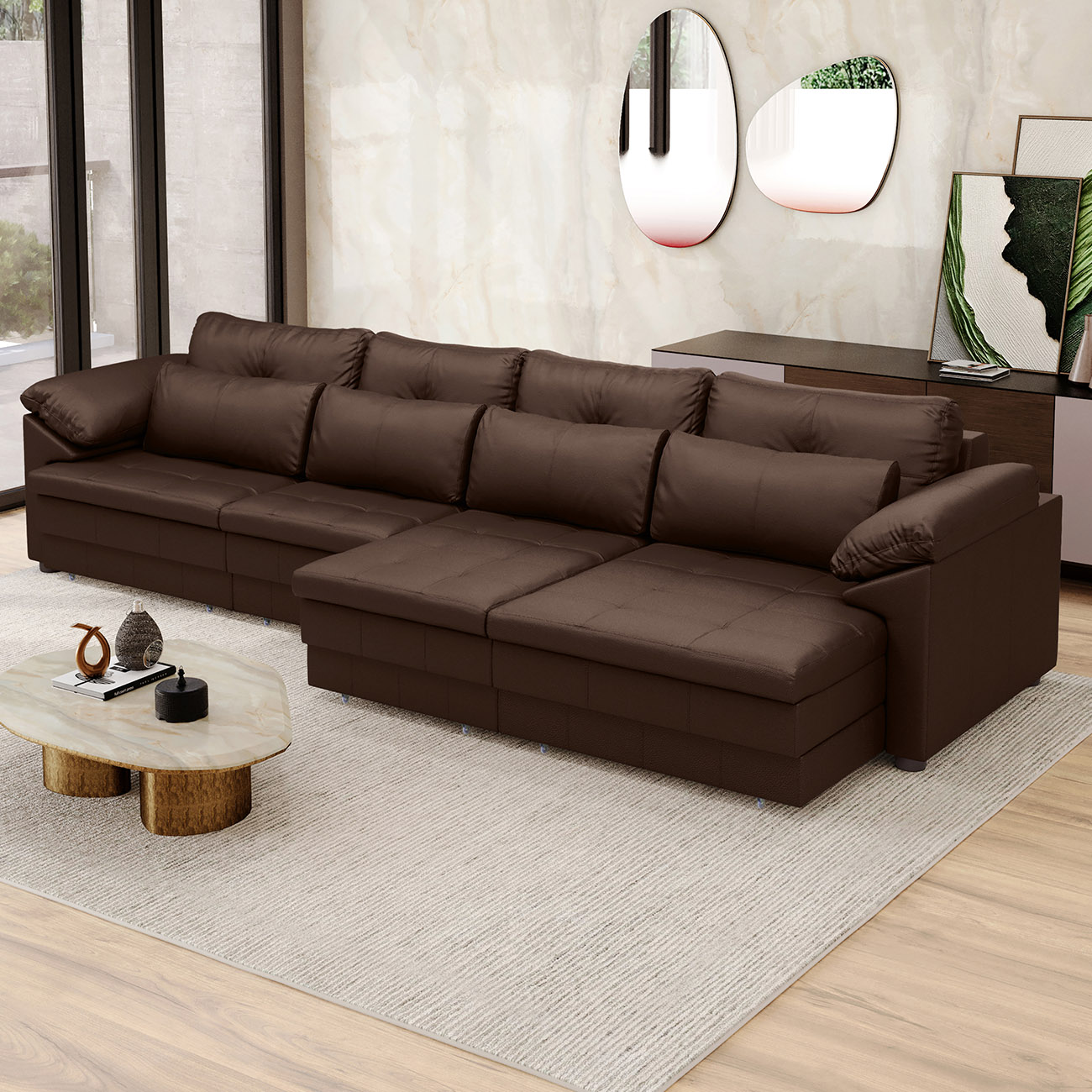 Sofá Retrátil 4 Lugares Para Sala 339cm Dijon Couro Caramelo S07 - Mpozenato