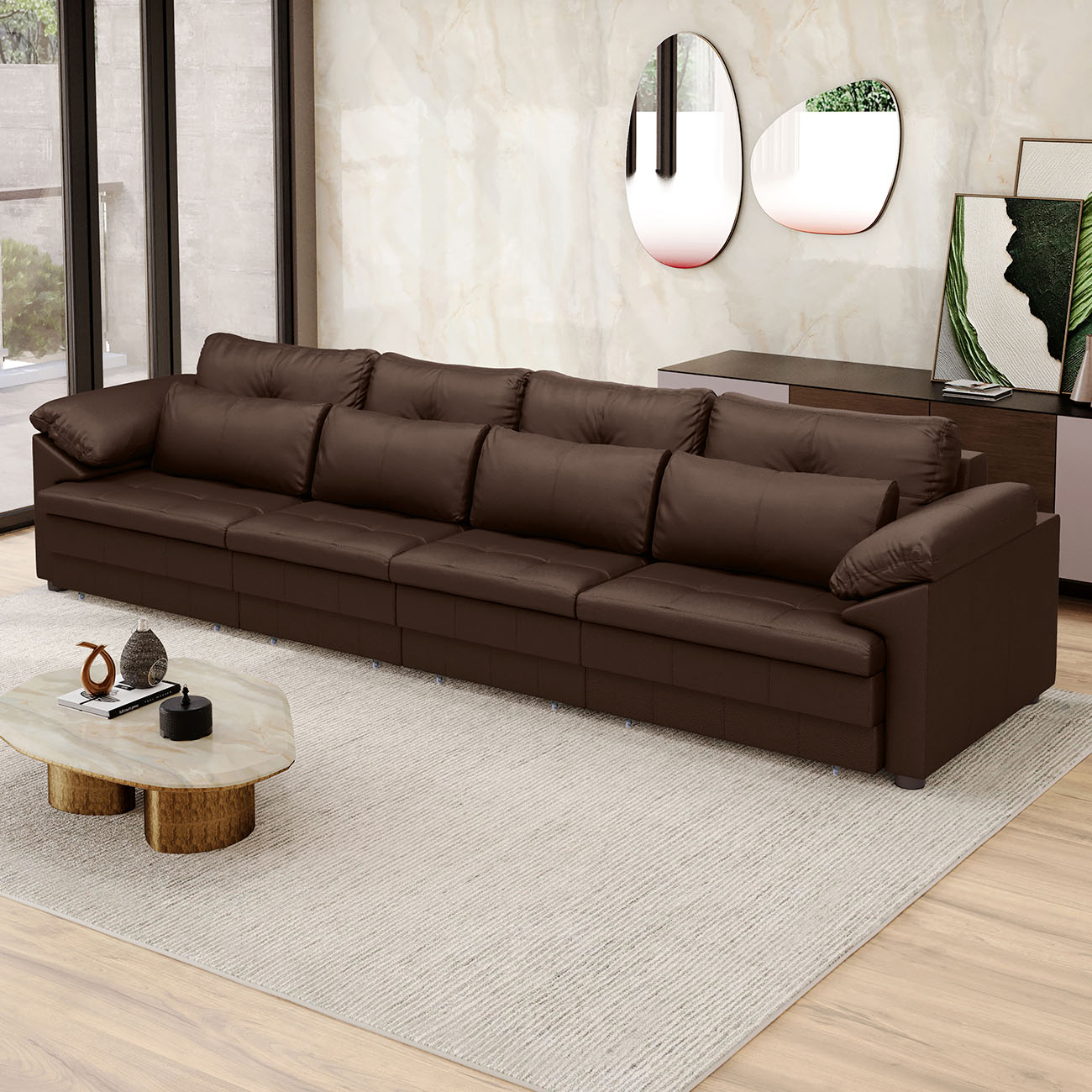 Sofá Retrátil 4 Lugares Para Sala 379cm Dijon Couro Caramelo S07 - Mpozenato